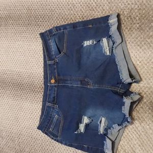 Dark Blue Distresssed Stretch Denim Shorts, 2XL, See Details